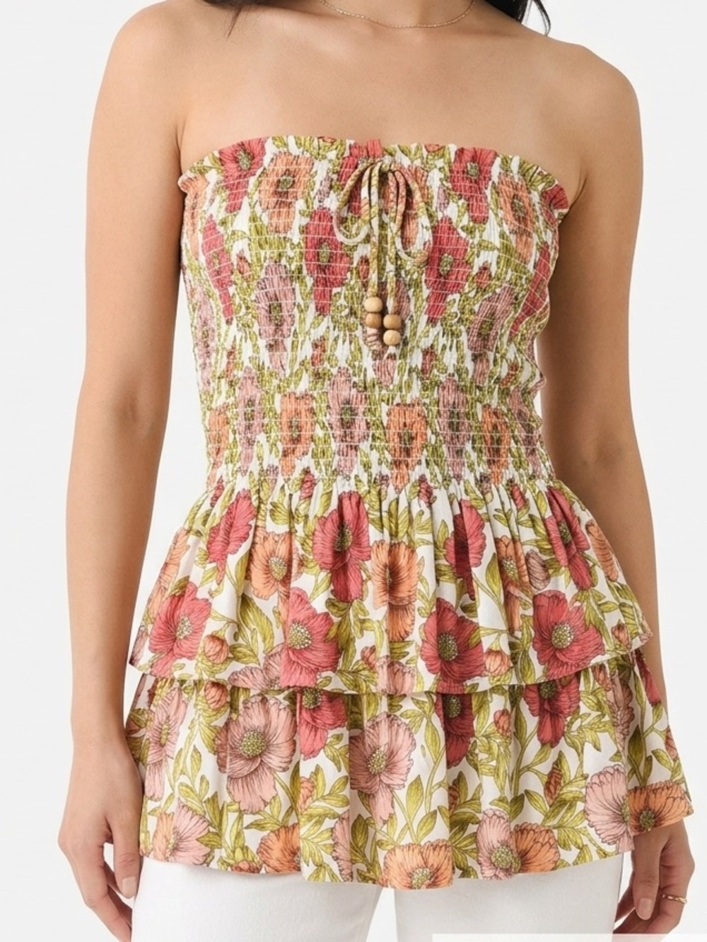 CUPCAKES AND CASHMERE | FLORAL SMOCKED PEPLUM TUBE TOP